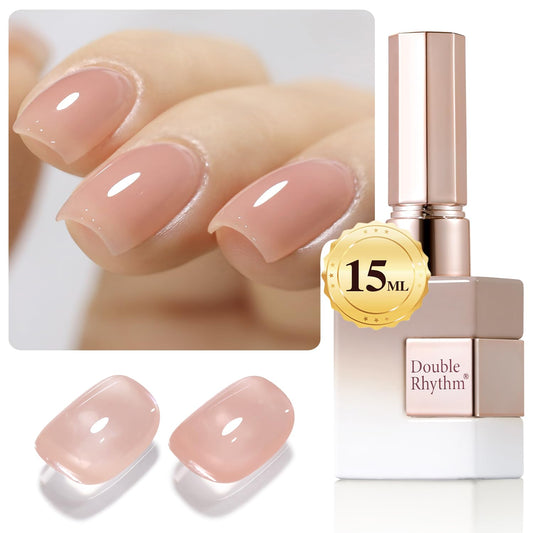 Double Rhythm Translucent Gel Polish Sheer Neutral Natural Light Milky Same Color Same Bottle 15ML Jelly UV Polish Nail Art DIY at Home (Milky Almond-A1491) | alldaygood beauty