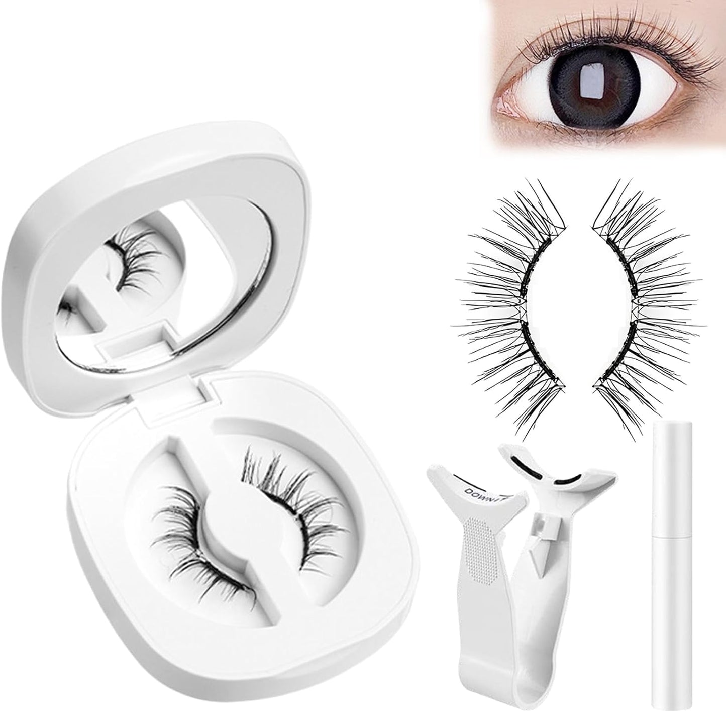 Lumentes Magnetic Eyelashes, Lumentes Magnetic Eyelashes with Applicator, Reusable No Glue Lashes, Natural Look Soft Comfortable Magnetic Lashes, Easy to Wear and Remove (Silky Black)