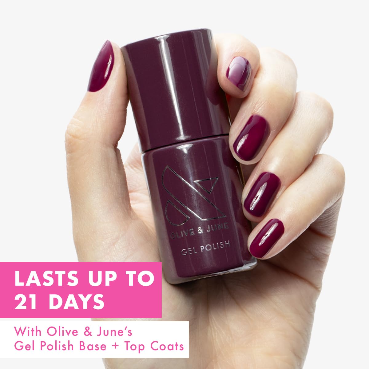Olive & June Gel Polish | UV LED Nail Lamp Needed | Long Lasting Formula | Up to 21 Days of Wear | Damage-Free Removal | Salon-Quality Manicure, Pedicure at Home | Plaza | Mulberry Purple