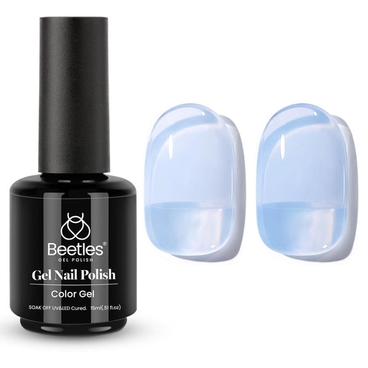 Beetles Blue Jelly Gel Nail Polish, 1Pcs 15ml Blueberry Milk Nails Sheer Neutral Translucent Hazy Blue Gel Polish Soak Off Summer Nail Art Manicure Salon Home DIY Nail Uv Lamp 0.51 fl.Oz | alldaygood beauty