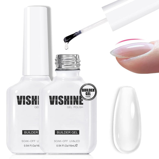 Vishine 2 Pcs Clear Builder Gel 8-in-One Clear Gel Builder for Nail Thickening Natural Nails Transparent Extension Hard Gel Polish Rhinestone Glue for Nail Art Base Coat Needed 16ml | alldaygood beauty