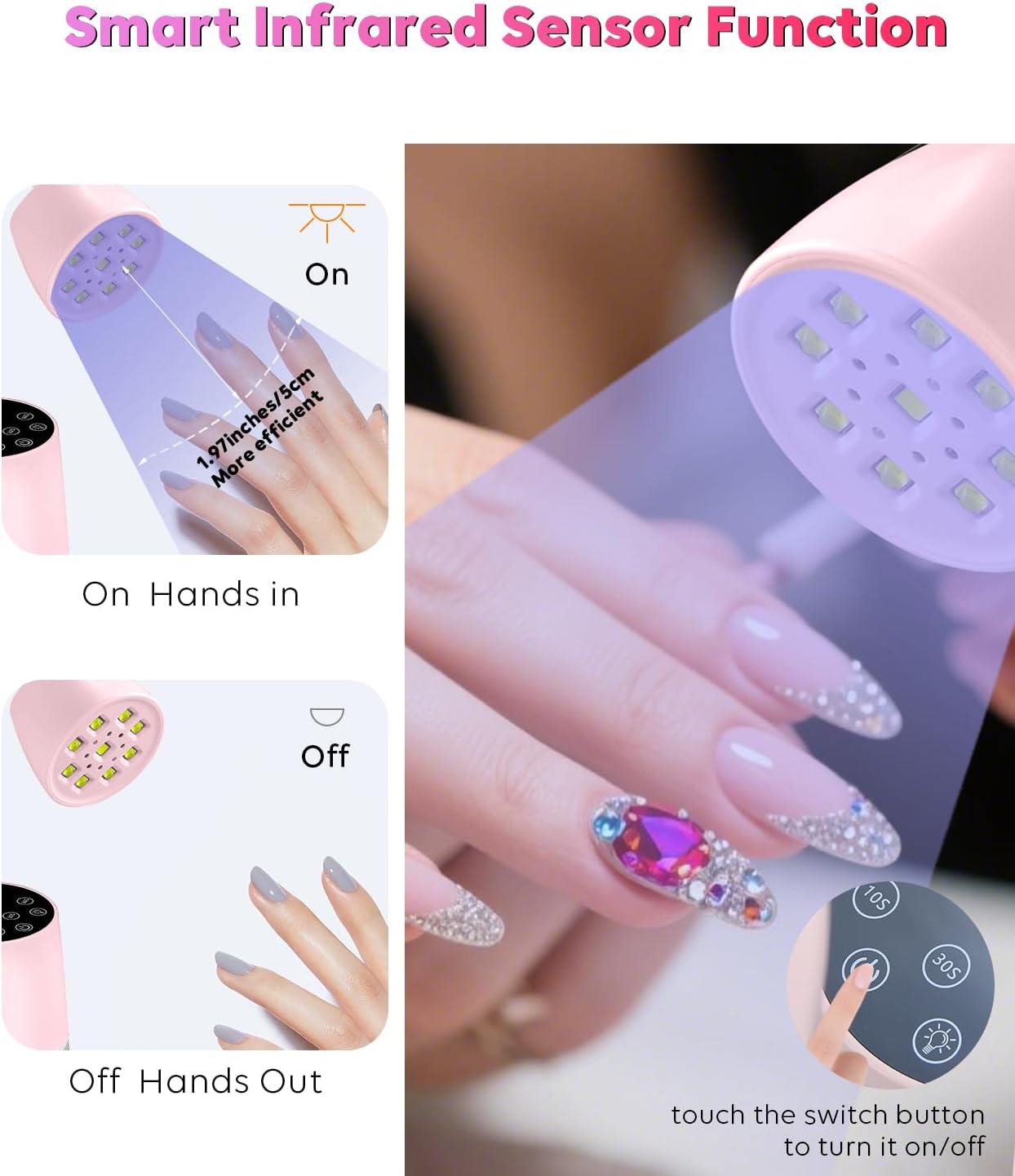 UV LED Nail Lamp - Gooseneck UV Light for Gel Nails Cordless USB 27W Nail Dryer 2 in 1 Gel Lamp and Desk Lamp with 4 Times & Auto Sensor Professional Fast Flash Curing Polish Nail Art(Pink)