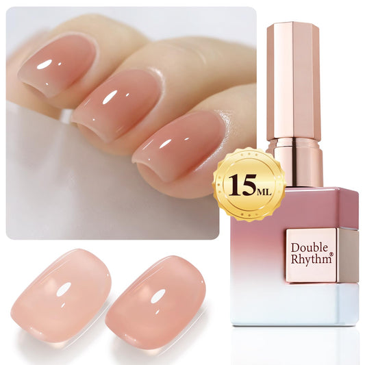 Double Rhythm Translucent Gel Polish Sheer Neutral Natural Light Milky Same Color Same Bottle 15ML Jelly Nail Polish Nail Art DIY at Home (Peach Cream-A1413) | alldaygood beauty