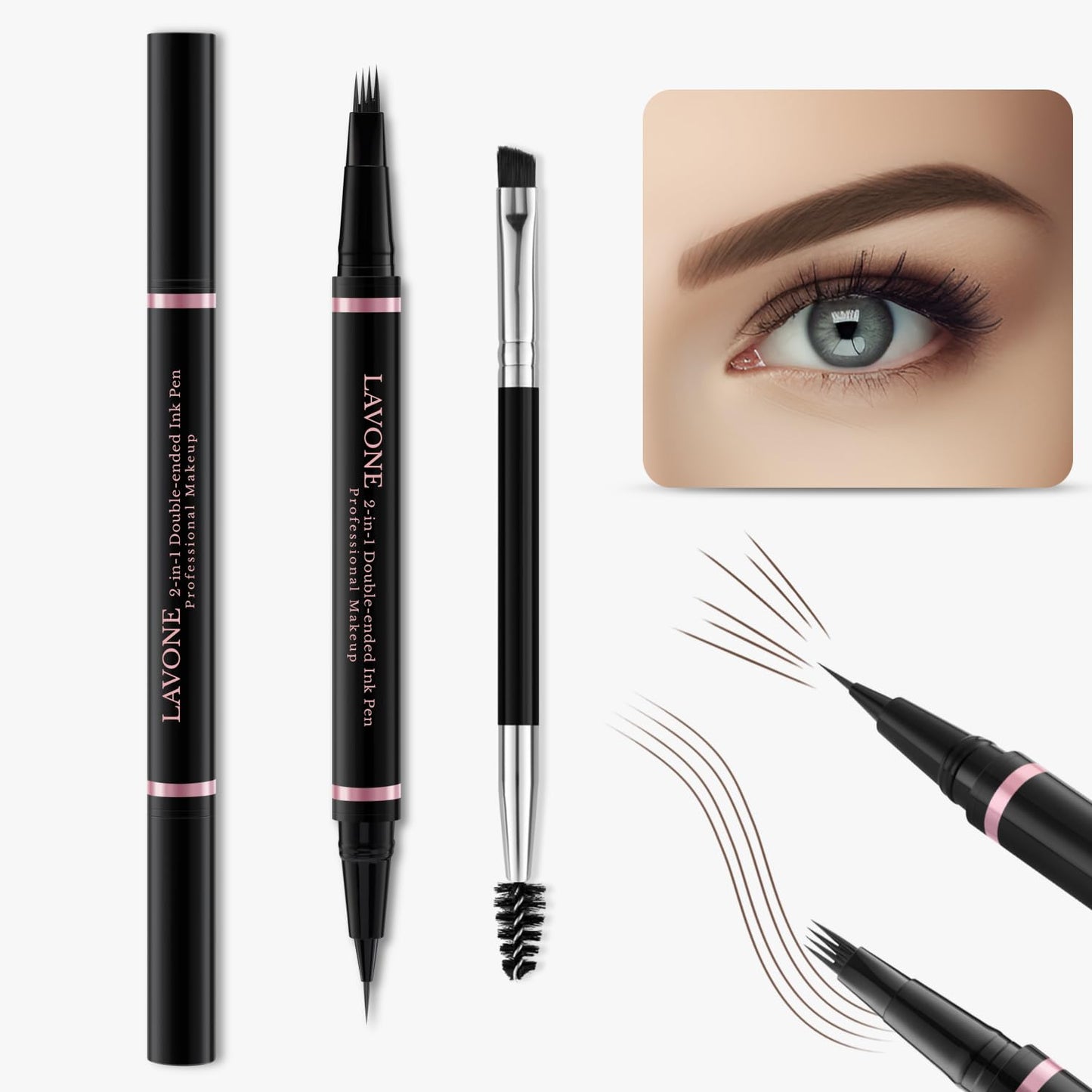 Eyebrow Pencil Makeup Kit, with Waterproof 2-IN-1 Microblading Eyebrow Pen, Eyebrow Pomade, Eyeliner and Dual-ended Eyebrow Brush, Brow Pencil Kit for Natural Eyebrows - Dark Brunette