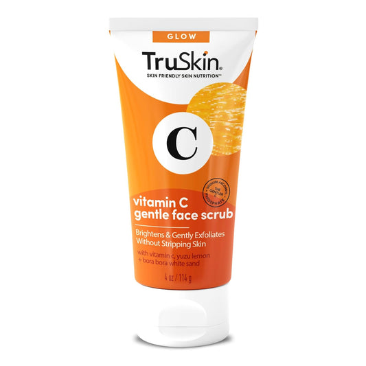 TruSkin Vitamin C Gentle Face Scrub - Brightening Daily Face Exfoliator for All Skin Types - Softens & Smooths Skin with Vitamin C, Yuzu Lemon, and Exfoliating Bora Bora White Sand - 4 Fl. Oz | alldaygood beauty