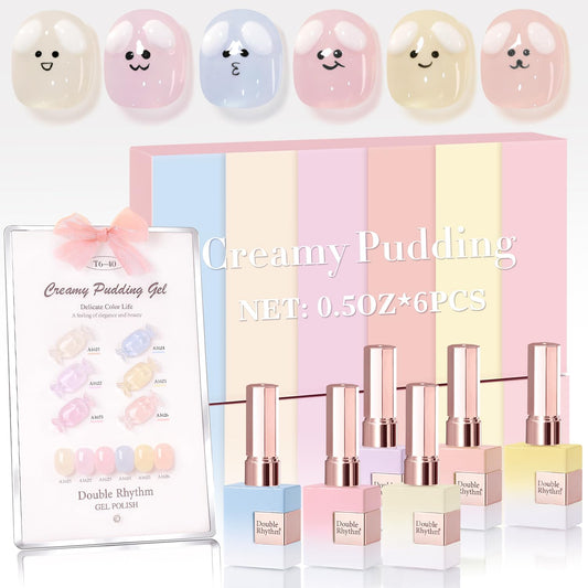 Double Rhythm 6 Pcs 15 ML Gel Polish Set Same Color Same Bottle Soak Off Gel Polish Kit Nail Art Manicure Salon DIY at Home for Women (Jelly Blue Purple Nude Pink-T6-40) | alldaygood beauty