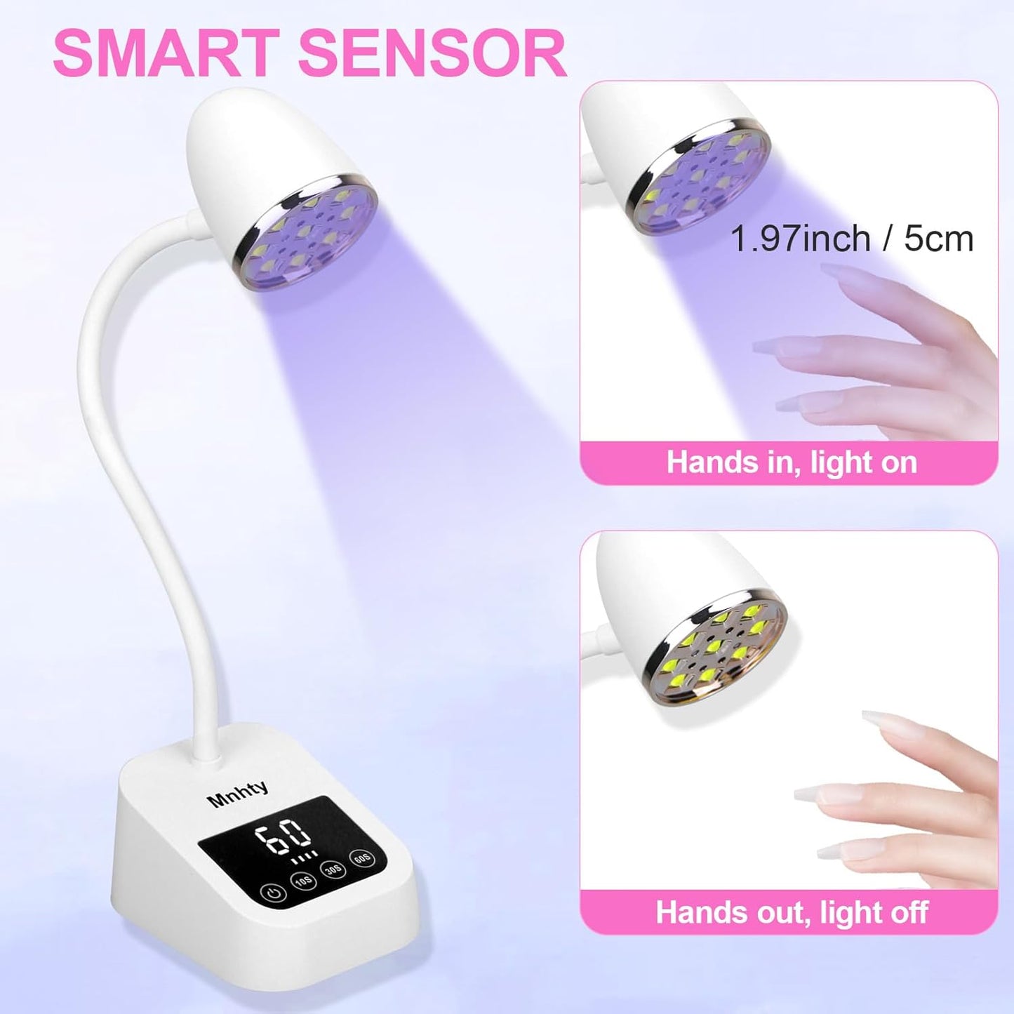 U V LED Nail Lamp, Goose Neck Flash Cure Lamp 27W Rechargeable Mini U V Light for Gel Nails, Cordless Flash Cure Light with 3 Timers&Sensor, Fast Curing Gooseneck Lamps for Gel X, Snow White