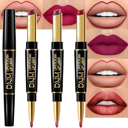 evpct 3Pcs Plum Purple Wine Mauve Red Lip Liner and Lipstick Set for Women Matte Matt 24 Hour Lipstick Pen and with Lip Liner Pencil Set Long Lasting 24 labial labiales mate 24 horas originales