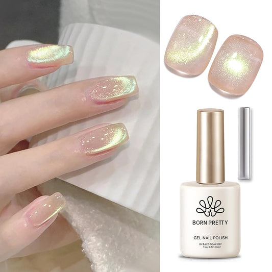 BORN PRETTY Nude Pink Cat Magnetic Eye Gel Nail Polish Holographic Gold Green Light Cat Magnetic Eye Gel Nail Polish 15ML | alldaygood beauty