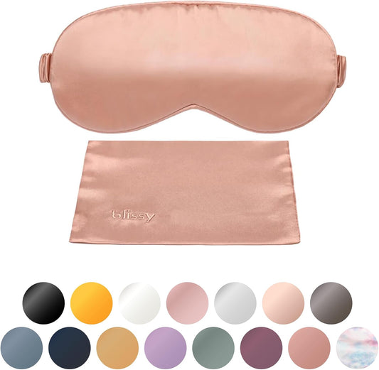 Blissy Silk Sleep Mask - Silk Eye Sleeping Mask for Women & Men for Total Blackout - 100% Pure Mulberry Silk, 22 Momme 6a Fibers - Blindfold Silk Sleep Mask Side Sleeper Eye Cover (Rose)
