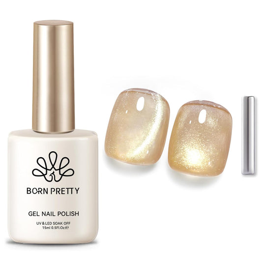 Born Pretty Cat Magnetic Eye Gel Nail Polish Champagne Gold Holographic Glitter Gel Polish Glass Magnetic Gel Nail Polish 15ML | alldaygood beauty