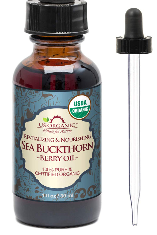 US Organic Sea Buckthorn Berry (Fruit) Oil, Supercritical CO2 extracted, USDA Certified Organic,100% Pure Virgin, Unrefined in Amber Glass Bottle, Face, Hair, spot Treatment, Anti Aging, 1 oz (30 ml) | alldaygood beauty