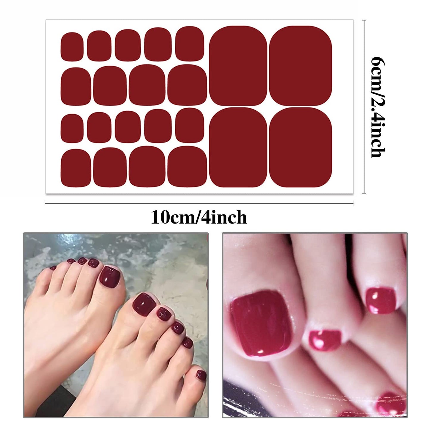 Wokoto 20 Sheet Red, Pink, Purple Toe Nail Polish Strips - Self-Adhesive Gel Nail Stickers & Solid Color Nail Wraps for Toenails