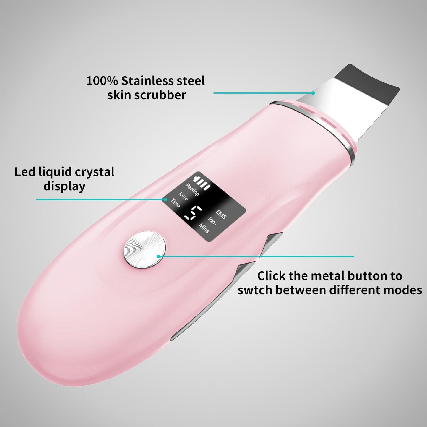 Skin Scrubber Facial Spatula - 4-in-1 Deep Cleansing Tool for Pore Extraction, Fast Charging Dock Blackhead Remover Face Spatula for Facial Skincare Women Gift (Pink)