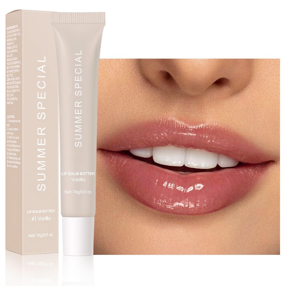 Summer Ultra-Hydrating Lip Butter Balm – Natural Vegan Lip Balm for Instant Moisture, Shine & Hydration – Sheer-Tinted, Soothes & Softens Dry Lips,Bálsamo labial hidratante #1 Vanilla 0.5 Fl Oz