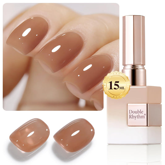 Double Rhythm 0.50 OZ Translucent Gel Polish Same Color Same Bottle Sheer Pastel Neutral Natural Milky 15 ML Jelly UV Nail Art DIY at Home (Light Brown-A1529) | alldaygood beauty