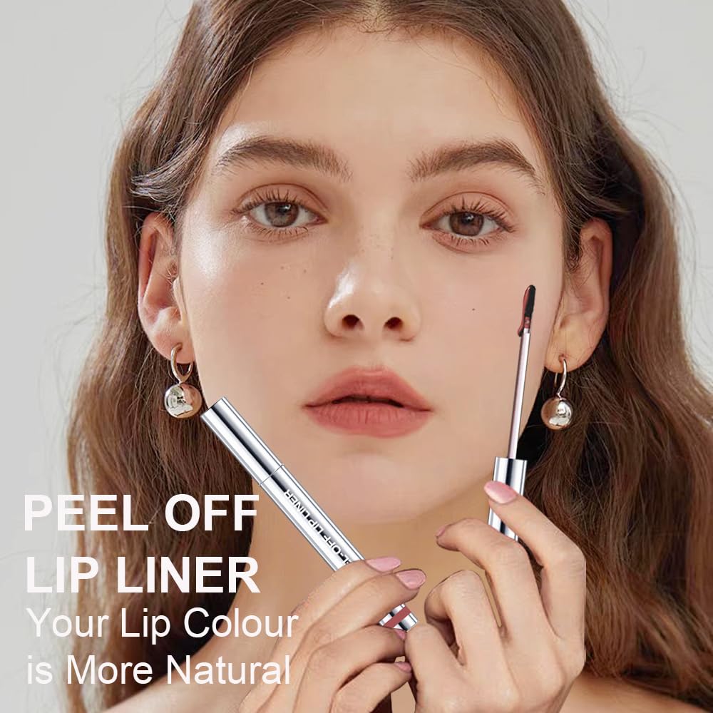 Peel Off Lip Liner Stains for Women, Long Lasting Waterproof Matte Finish Lip Tint Stains with Tweezer Kit, Transfer Proof, Easy to Use, Peel Off Liquid Lipstick for All Skin Types, #2 Brown