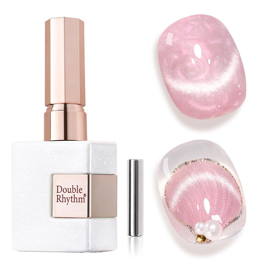 Double Rhythm 15ML Ice Glass Cat Eye Gel Polish with Magnet Holographic Glitter Shimmer Translucent Sheer Color Salon Soak Off Magnetic Nail at Home (Mermaid Pink-MC1134) | alldaygood beauty