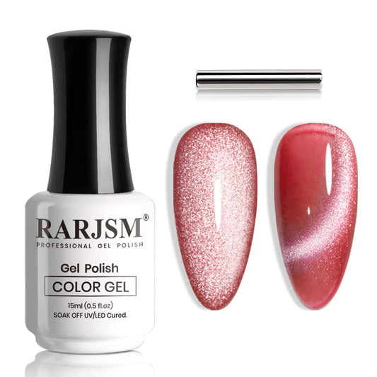 RARJSM Cat Eye Gel Nail Polish Nude Red 9D Cateye Galaxy Universal Glitter Shimmer Velvet Ice Gel Polish 15ml Single Bottle with Magnetic Stick UV LED Curing Requires Soak Off Home Salon DIY Manicure | alldaygood beauty