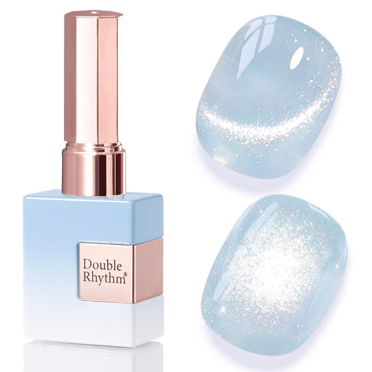 Double Rhythm 0.5 Oz Cat Eye Gel Polish with Magnet Same Color Same Bottle Holographic Glitter Shimmer Translucent Color Salon 15 ML Magnetic Nail Art (Light Blue-MC1156) | alldaygood beauty