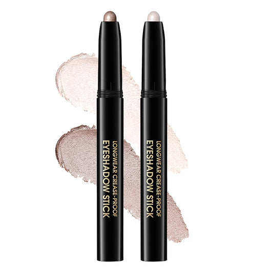 Eyeshadow Stick, Shimmer and Matte Cream Eye Shadow Brightener Sticks Eyeliner Pencil Crayon, Waterproof Long Lasting Eye Highlighter Stick Makeup,0.056 Oz(2PCS #6-Oyster+#9-Champagne) | alldaygood beauty