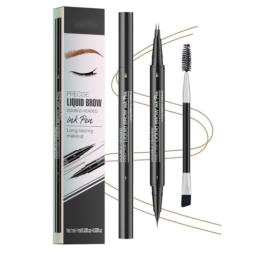 Microblading Eyebrow Pencil,2-in-1 Dual-Ended Eyebrow Pen with 2 Tip brow pen and Precise Brush-Tip,Brow Pen for Natural Waterproof and Long-Lasting Brows (Dark brown)