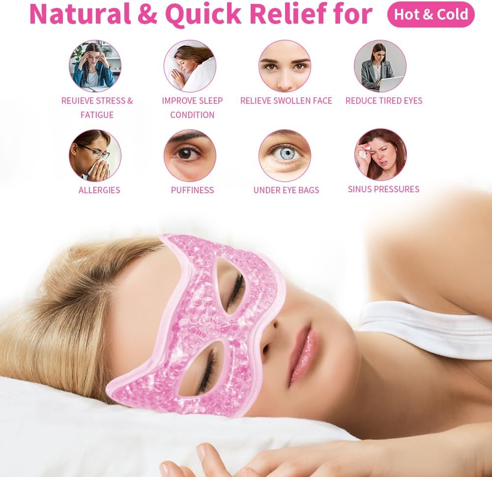 Cooling Eye Mask, Gel Eye Mask Hot Cold Use, Cold Eye Mask for Puffy Eyes, Dry Eyes, Headaches, Migraines, Sinus, Dark Circles (2 pink)