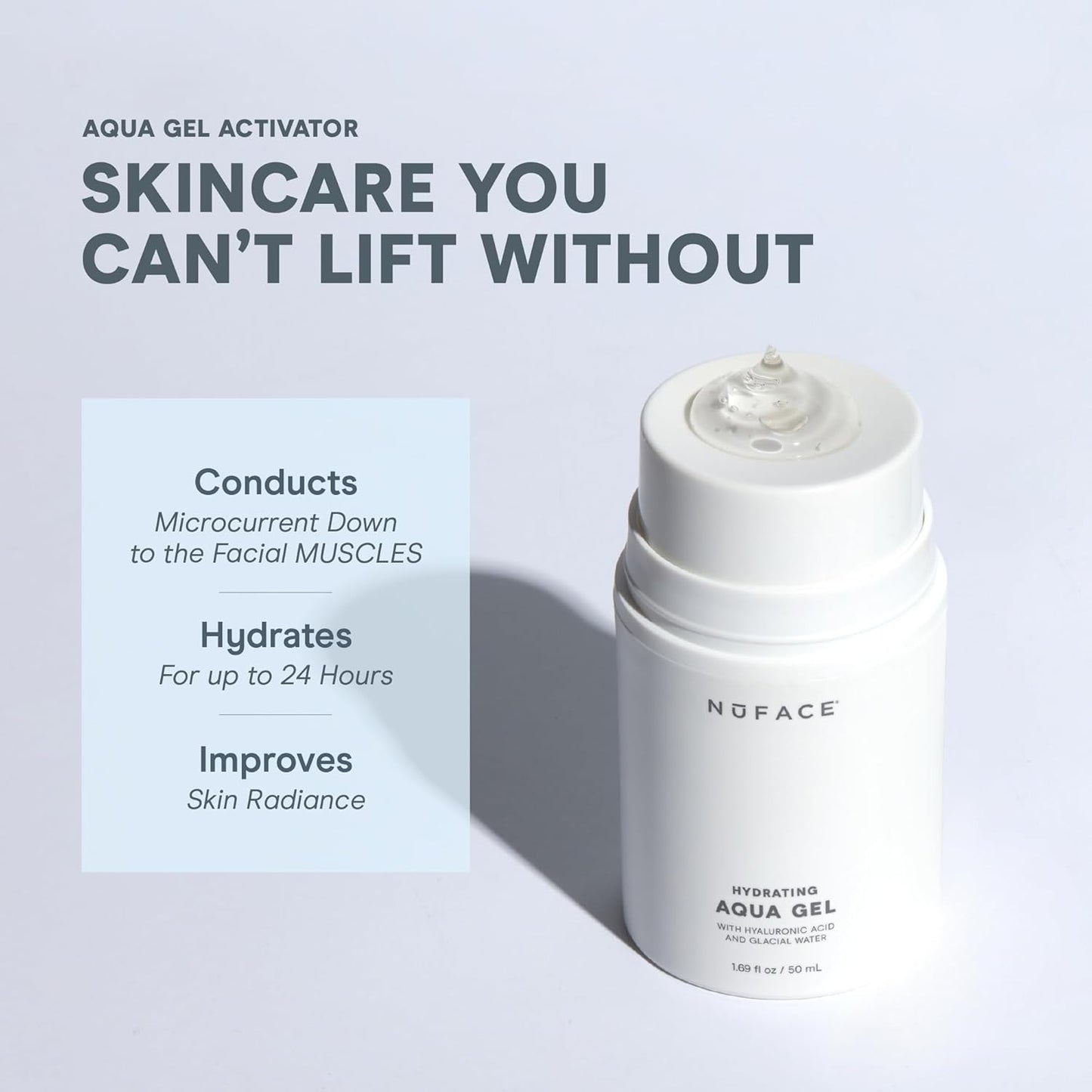 NuFACE Aqua Gel Activator - Microcurrent Conductive Gel & Activator Powered by IonPlex & Hyaluronic Acid to Enhance Results of NuFACE Microcurrent Facial Device - Improves Skin Radiance (10 oz)