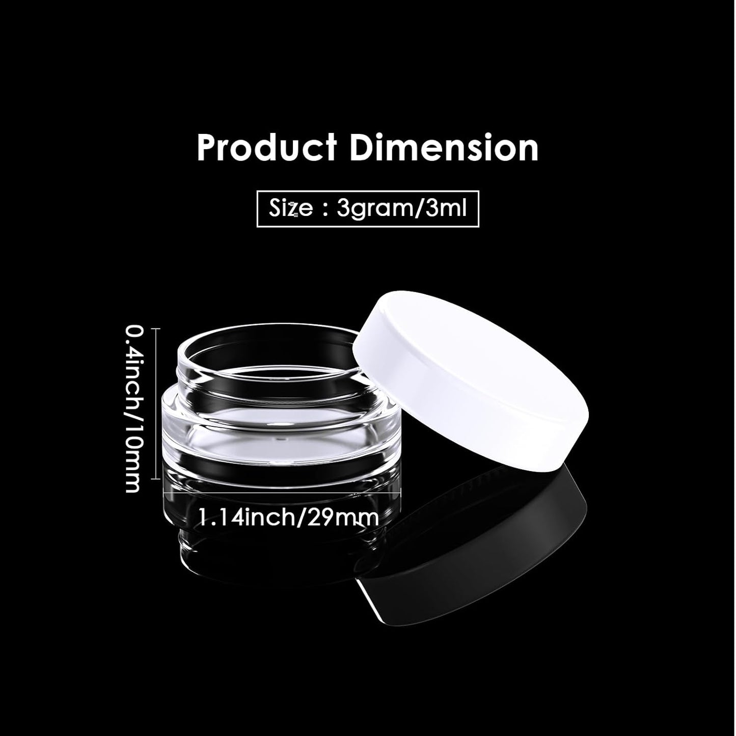 50 Pack 3 Gram Sample Containers with White Lids, Small Plastic Cosmetic Jars, Makeup Travel Container Jar for Cream, Bead, Eye Shadow, Lotions, Powders, Glitters Lip Gloss with Labels,Spatulas