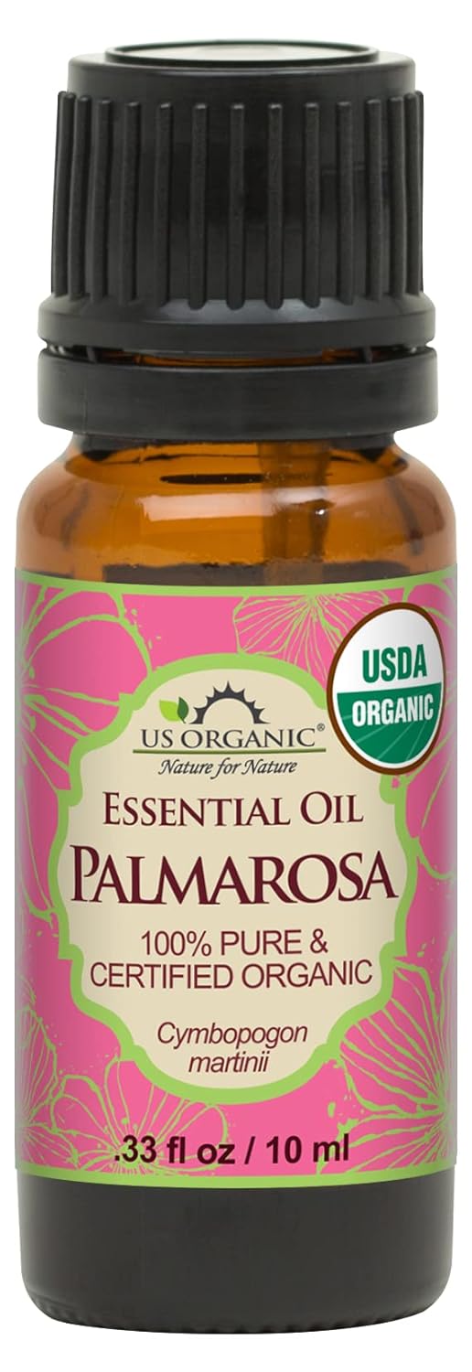 US Organic Palmarosa Essential Oil, USDA Certified Organic 100% Pure, Steam Distilled, Sourced from India (10 ml) | alldaygood beauty