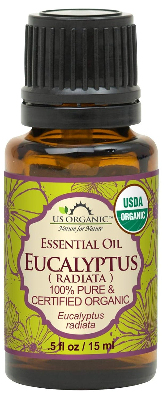 US Organic 100% Pure Eucalyptus Essential Oil (Radiata) - USDA Certified Organic, Steam Distilled - W/Euro droppers (More Size Variations Available) (15 ml / .5 fl oz) | alldaygood beauty