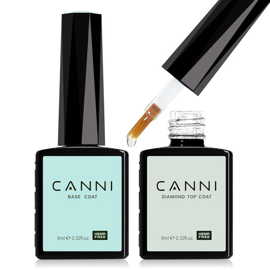 CANNI 2 Pcs No Wipe Gel Top Coat and Base Coat Set- High Gloss Shiny Long Lasting Base Top Coat Gel Nail Polish, Soak Off Nail Art Home and Professional Manicure | alldaygood beauty