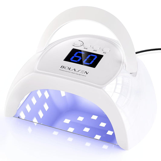 BOLASEN Professional Gel UV Nail Lamp with Metal Base, True 80W LED Nail Dryer for Gel Polish, UV Light for Gel Nails, Fast Curing Lamp with 4 Timers, Auto Sensor, LED Display, i2 Plus (Plug-in White) | alldaygood beauty