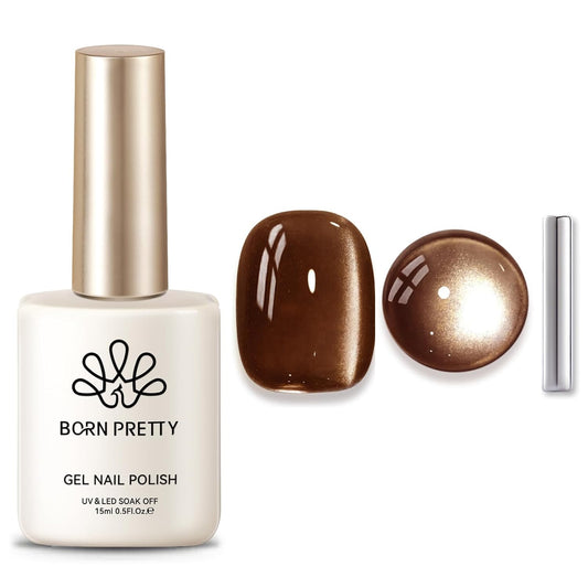 BORN PRETTY Cat Magnetic Eye Gel Nail Polish,Brown Jelly Glass Magnetic Gel Polish Glitter Soak Off Nail Art Salon Manicure Home Gift 15ml | alldaygood beauty