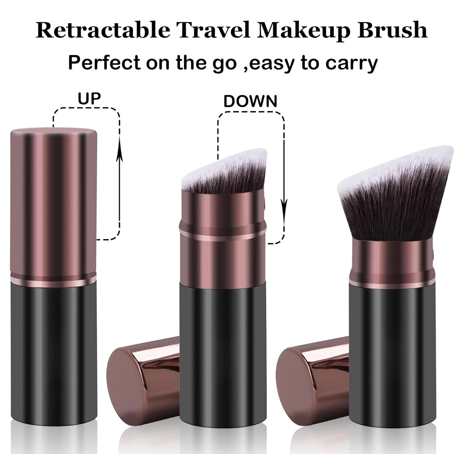 Kabuki Makeup Brush, Retractable Travel Powder Foundation Makeup Brush Face Blush Brushes for Blending Liquid, Bronzer, Buffing, Sunscreen,Flawless Cosmetics