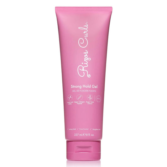 Rizos Curls Strong Hold Gel - Long-Lasting, Flake-Free Gel for Curly, Coily, and Wavy Hair, Frizz Control, Curl Definition & Shine, Vegan Collagen Peptides & Sugar Cane Extract, 8oz