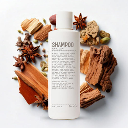 Blu Atlas Men's Natural Shampoo – Organic, Sulfate-Free, Paraben-Free – Deep Cleansing & Hydrating – Santal Cedar Scent – Made in America – 8 oz | alldaygood beauty