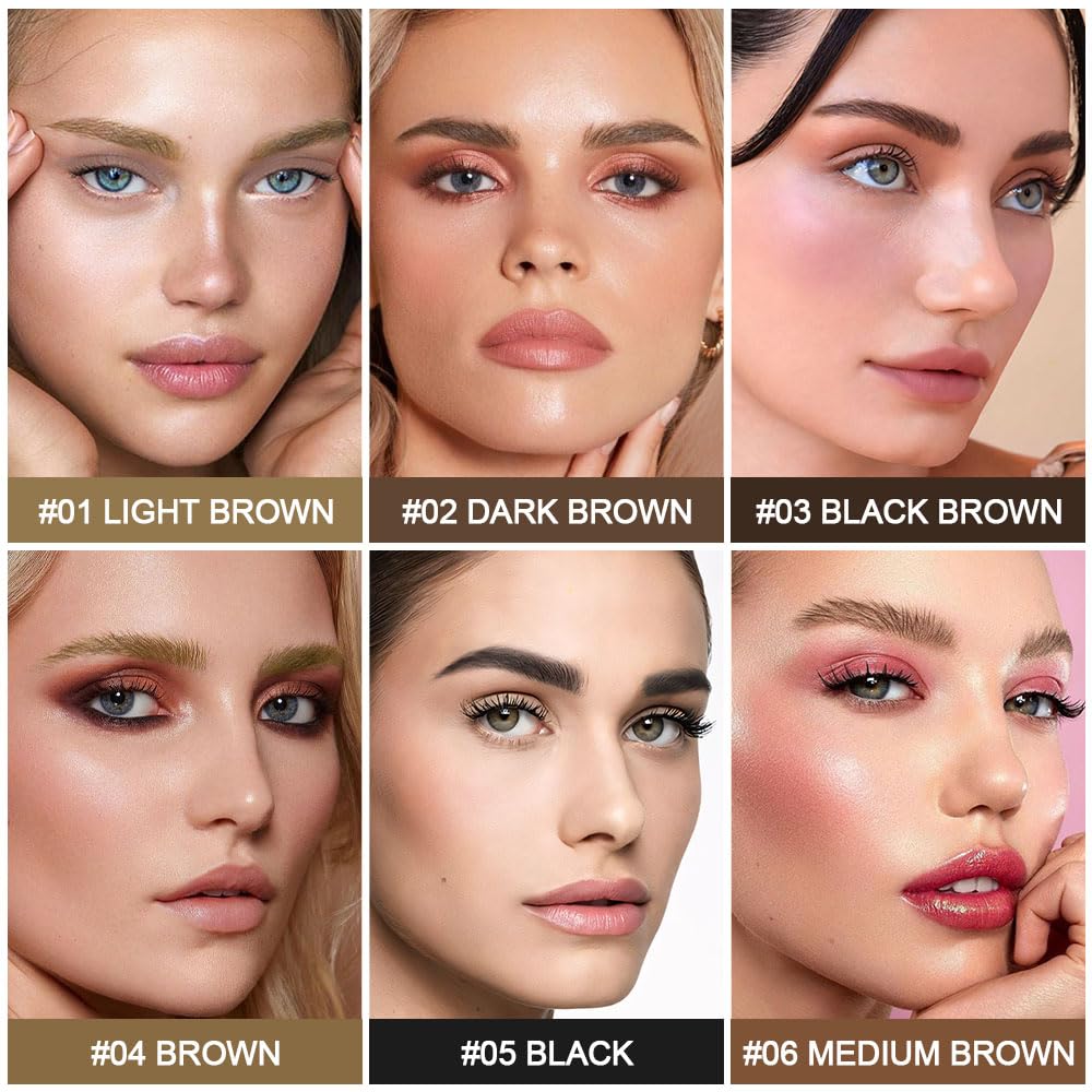 evpct 1Pcs Light Brown Magic Microblading Eyebrow Contouring Pen Brow Pencil, with 4 Brush Micro-Fork-Tips Precise Applicator, Dual-ended Eyebrow Brush, Hair Like Strokes, Natural Looking Brows