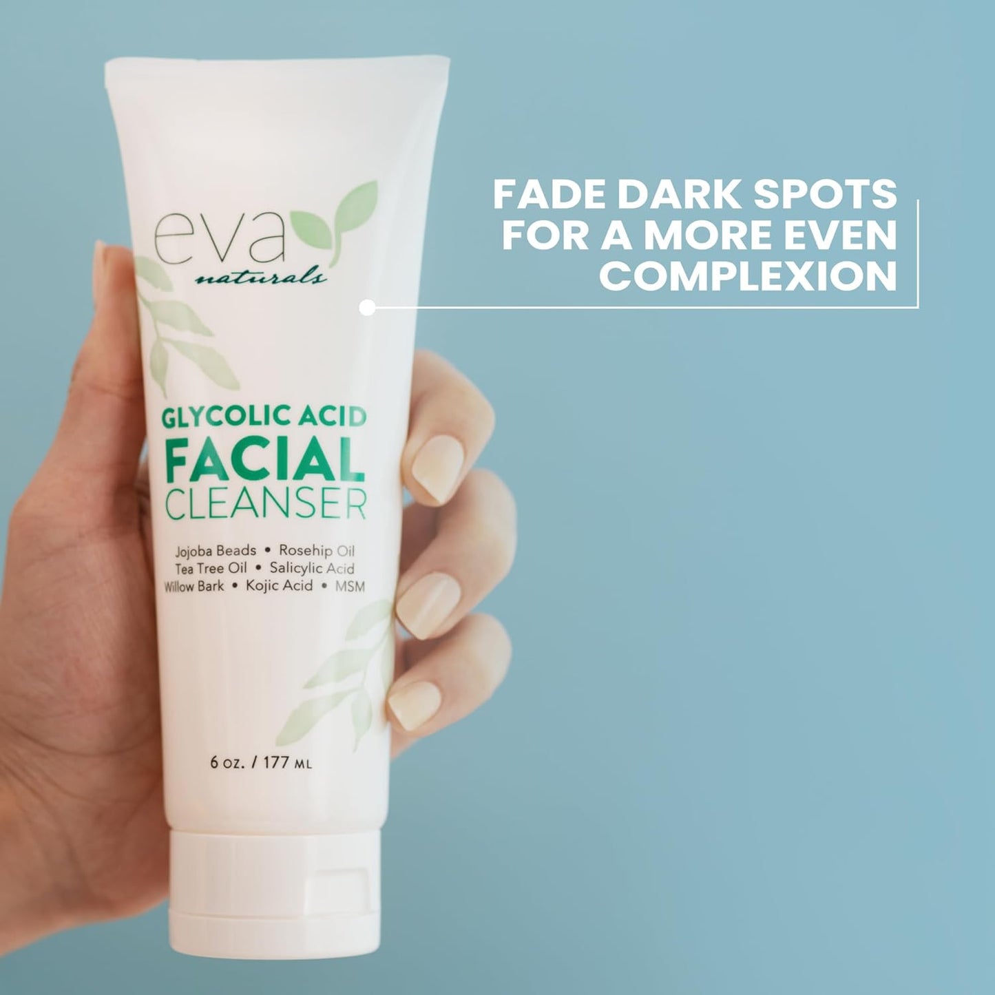 Eva Naturals Glycolic Acid Facial Cleanser – Exfoliating Face Wash with Salicylic Acid, Tea Tree & Vitamin E for Acne, Blackheads, Dark Spots, Wrinkles & Smooth, Clear, Radiant Skin Care - 6 Fl Oz