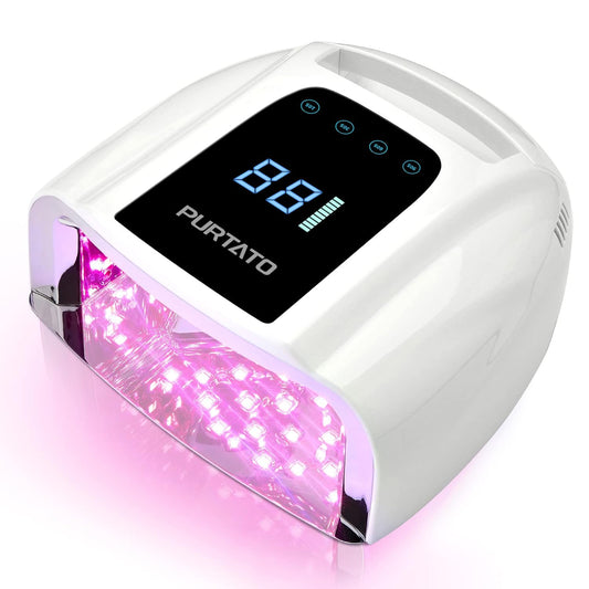 Professional Rechargeable 96W UV LED Portable Cordless UV Light for Nail Lamp Machine with Removable Stainless Steel Bottom,4 Timer Setting and Smart Sensor Nail Dryer (White) | alldaygood beauty