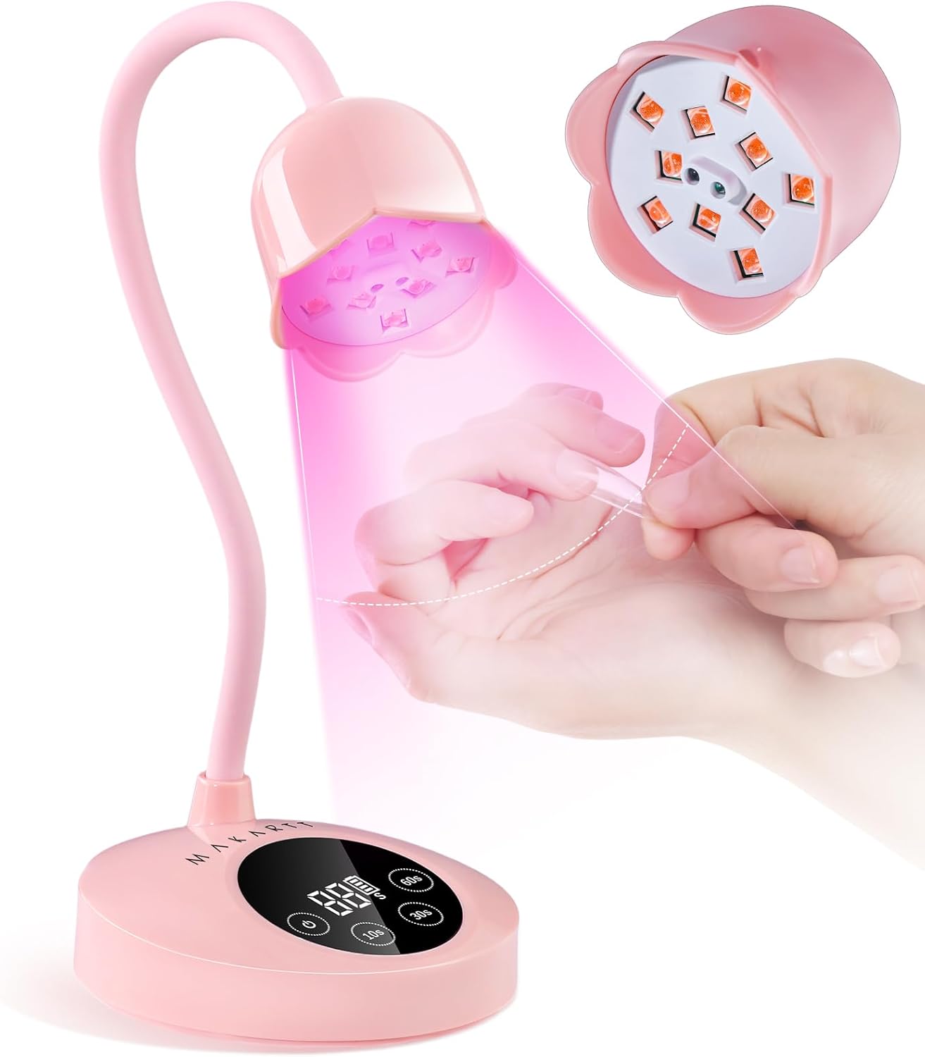 Makartt UV Nail Lamp: Flash Cure lamp UV Light for Gel Nails Polish Luminoza 30W Rechargeable LED Nail Dryer with 4 Timers & Auto Sensor Fast Curing Goosenecks Lamp for Home DIY Manicure (Pink)