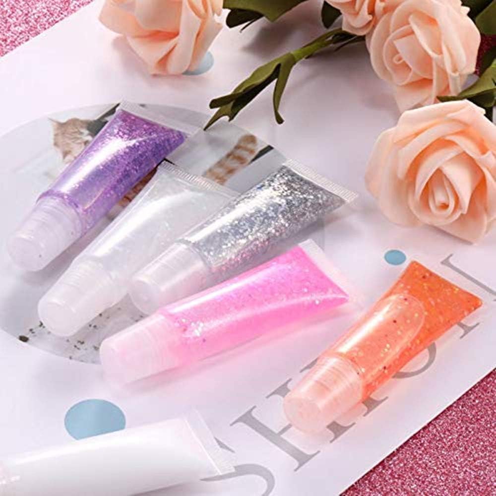 JIAKAI 10ml Mini Clear Refillable Empty Tubes Lip Gloss Balm Container，Soft Tubes Makeup Box，Shampoo Samples Empty Tubes with Screw Cover (10pcs)