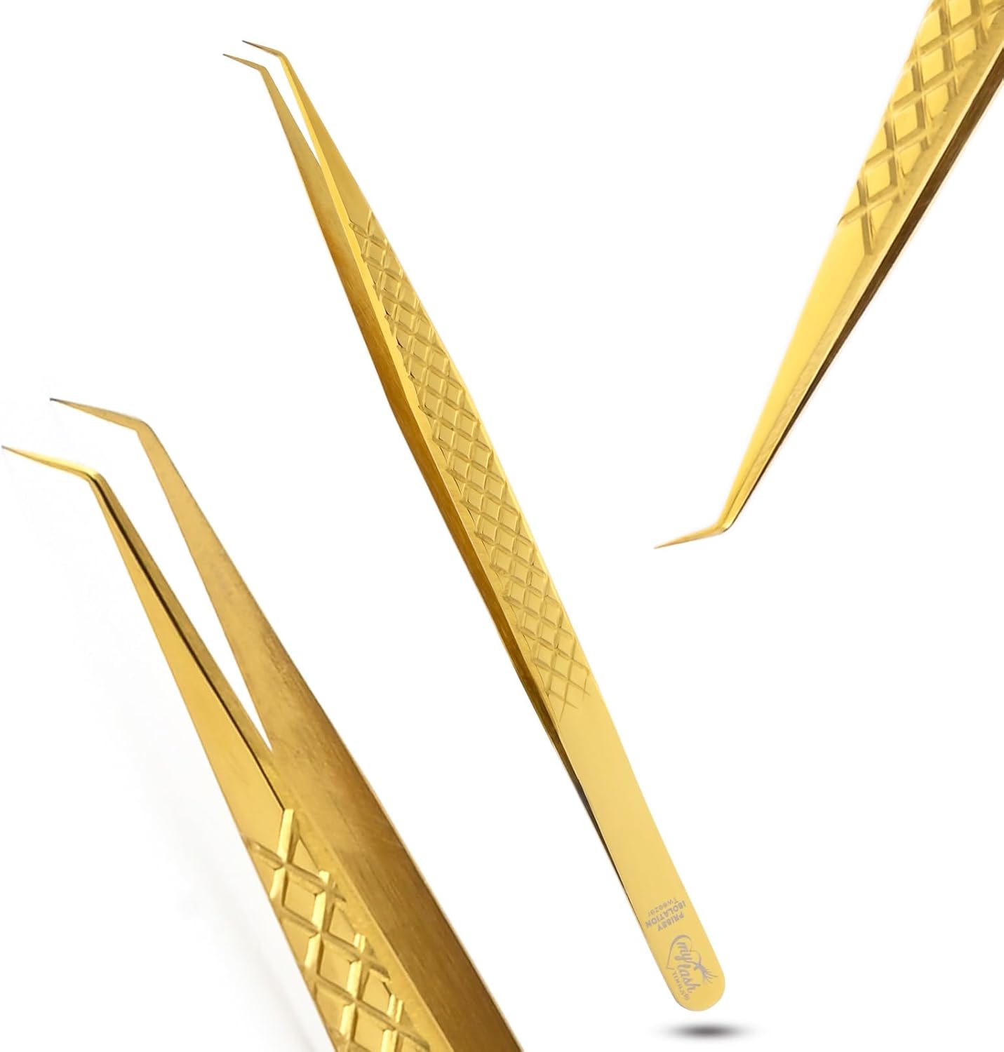 Curved Isolation Tweezers for Lash Extensions – Diamond Grip, Stainless Steel 14cm Best for Individual Isolation & Classic pinzas para pestaña (Gold titanium)