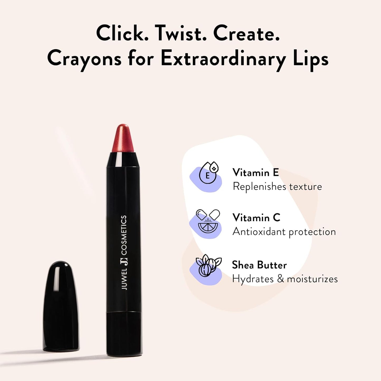 Juwel Cosmetics Retractable Lip Crayon, High Shine Long Lasting Lip Liner with Vitamins C & E, Shea & Cocoa Butter, Ultra Smooth Full Coverage Lipstick with Antioxidant Protection, Capri