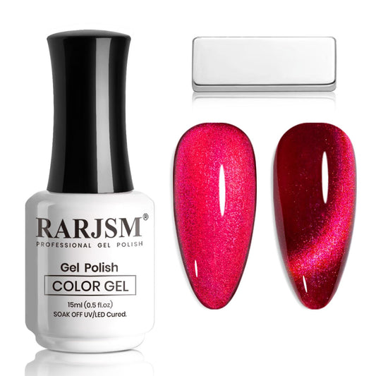 RARJSM Red Cat Eye Gel Nail Polish Diamond Dark Red Velvet Cateye Gel Polish 15ml Single Bottle with Magnet Stick Reflective Shimmer UV LED Curing Requires Soak Off for Home Salon Christmas Manicure | alldaygood beauty