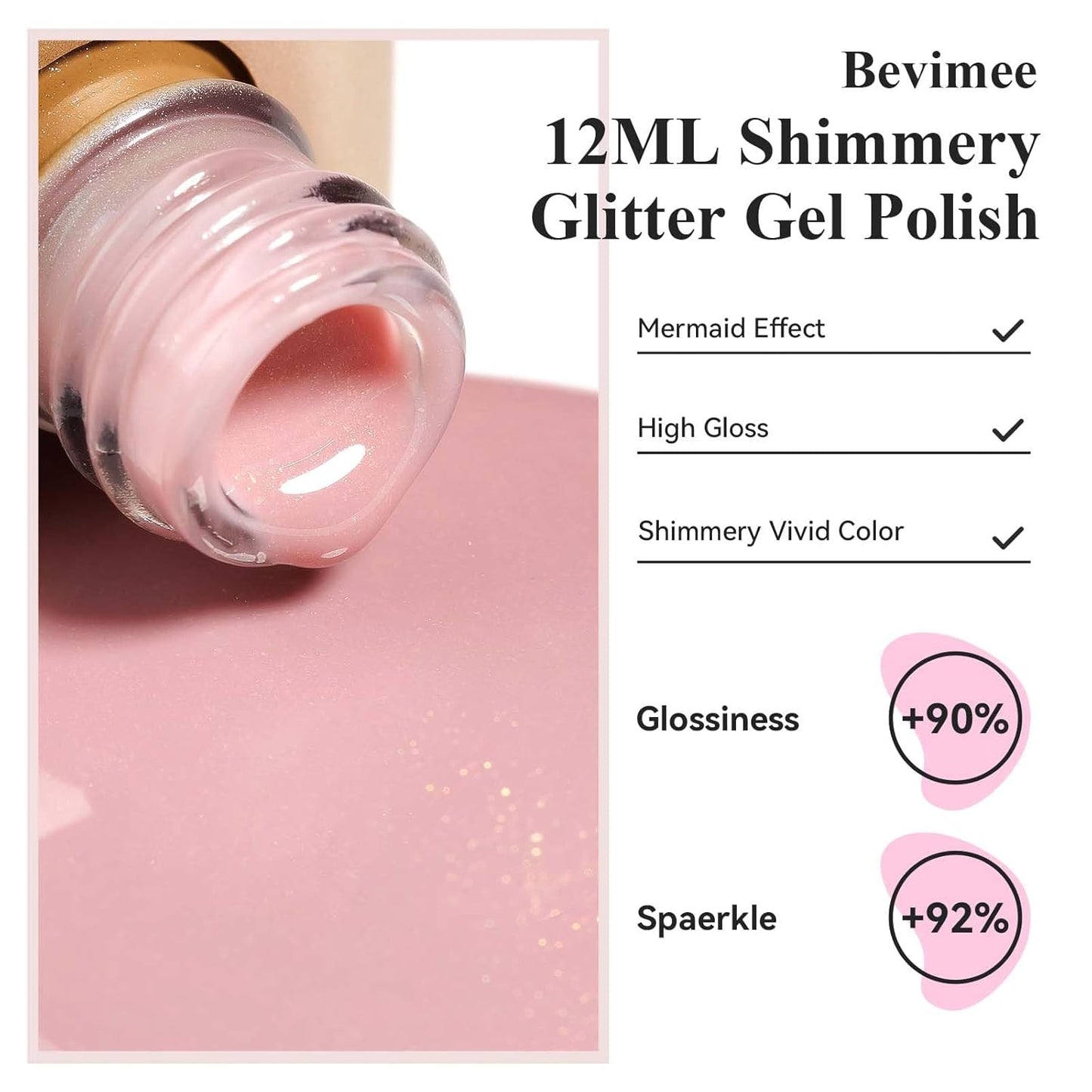 Glitter Gel Nail Polish, Light Pink Jelly Shimmer Iridescent Gel Polish Holographic Neutral Color Natural Translucent Soak Off UV Gel Polish for Nail Art Salon at Home, 12ML