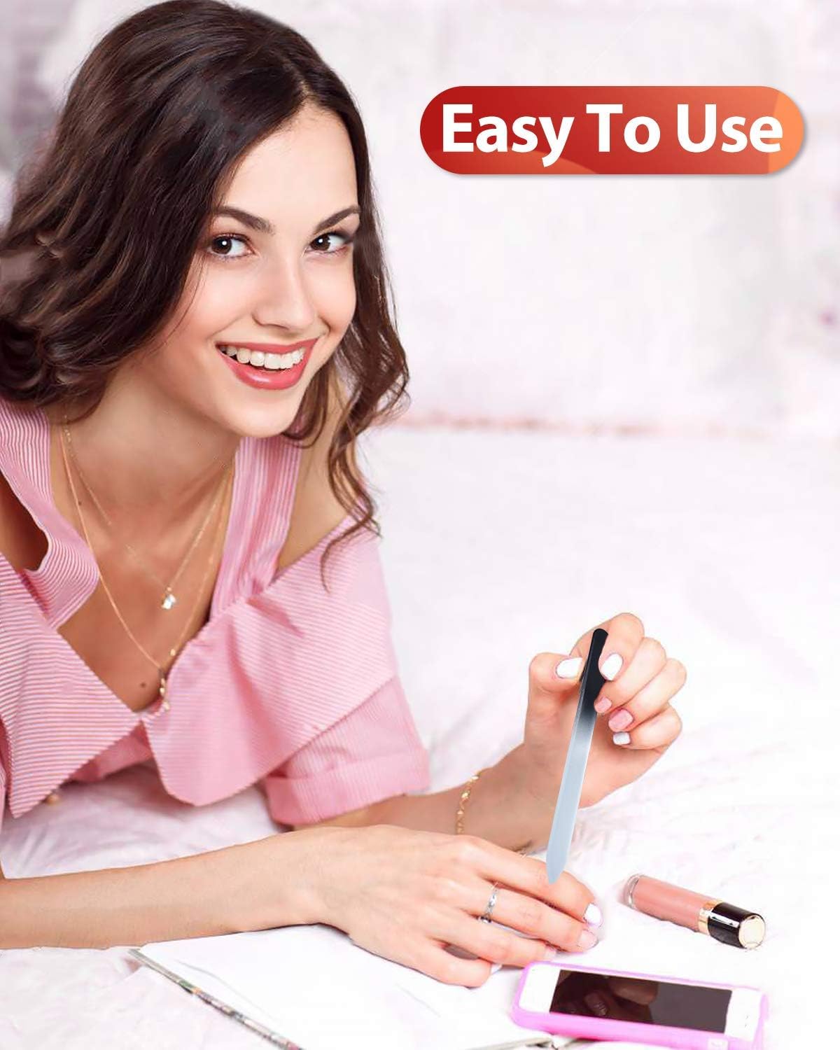 Glass Nail File and Nail Shiner, 4PC Crystal Nail File and Nano Glass Nail Buffer, Premium Set with Case, Professional Manicure Tool Fingernail Czech File for Natural Nail, Gift for Women and Girls