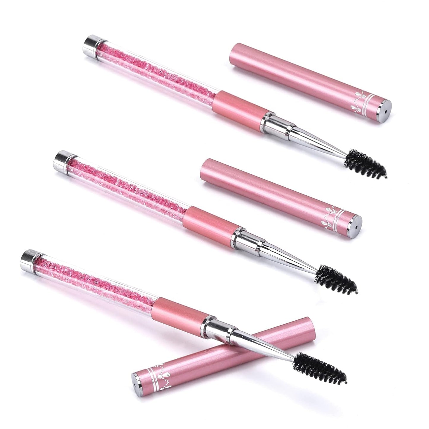 3 Pieces Spoolies for Eyelash Extensions with Cap Mascara Lash Wands Pink Brow Brushes Spooly for Eyelashes