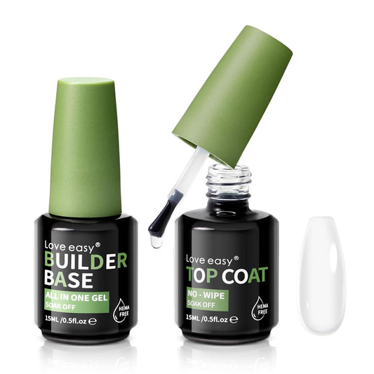 6-in-1 Builder Base and Top Coat Set for Nails, Soft Crystal Clear Nail Gel Polish with Brush on, No Wipe High Glass Long Lasting Chip Scratch Resistant Home DIY Salon Manicure (U V Cure) | alldaygood beauty