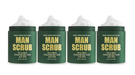 Body Prescriptions Men’s Exfoliating Body Scrub – Ultimate Skin Cleansing Wash in Jar with Twist-Top Lid, For All Skin Types, 21 Ounce (Pack of 4), Aloe Vera